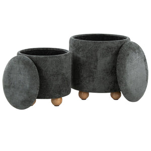 English Elm Contemporary Cube Storage Ottomans with Green Upholstery and Bun Feet Set of 2 B202P291001