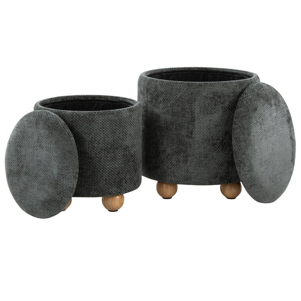 English Elm Contemporary Cube Storage Ottomans with Green Upholstery and Bun Feet Set of 2 B202P291001