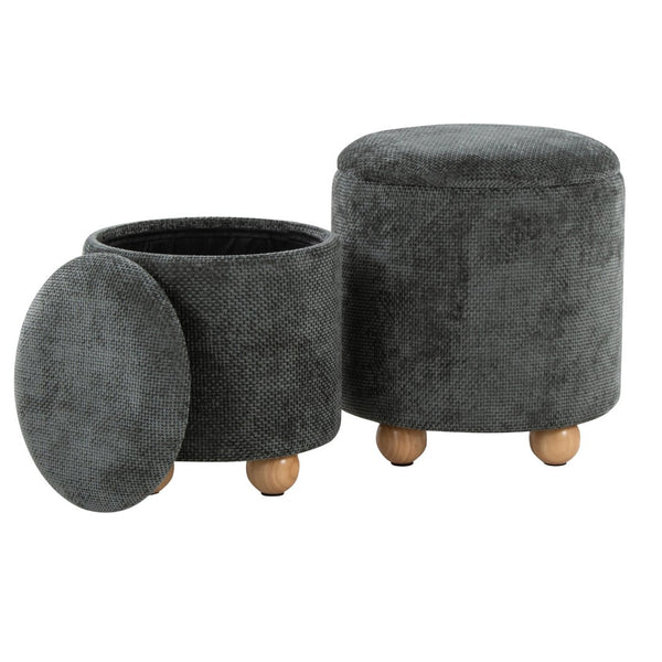 English Elm Contemporary Cube Storage Ottomans with Green Upholstery and Bun Feet Set of 2 B202P291001