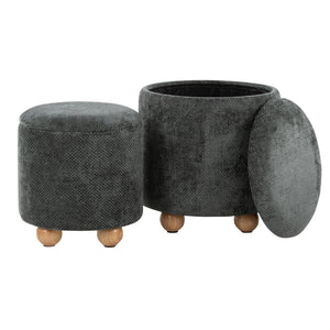 English Elm Contemporary Cube Storage Ottomans with Green Upholstery and Bun Feet Set of 2 B202P291001