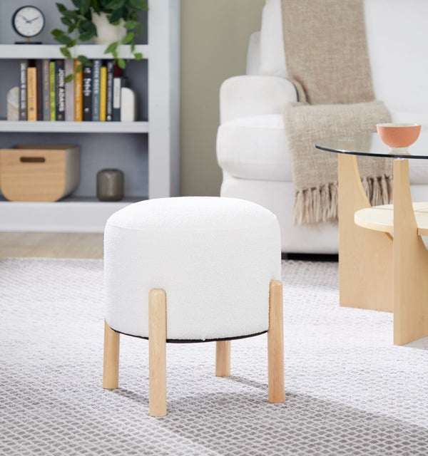 English Elm Contemporary Cube Storage Ottomans with Green Upholstery and Bun Feet Set of 2 Cream B202P291008