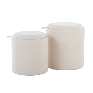 English Elm Contemporary Nesting Ottoman Duo Cream Upholstered with Warm Wood Legs Space Saving B202P291010