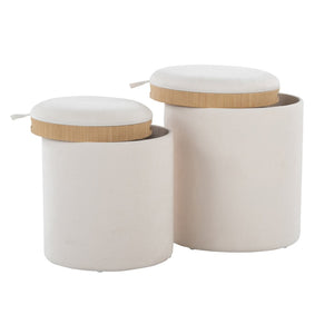 English Elm Contemporary Nesting Ottoman Duo Cream Upholstered with Warm Wood Legs Space Saving B202P291010