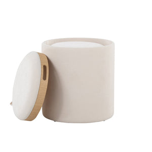 English Elm Contemporary Nesting Ottoman Duo Cream Upholstered with Warm Wood Legs Space Saving B202P291010