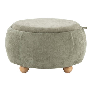 English Elm Contemporary Square Storage Ottoman with Wood Lid Green Upholstery and Bun Feet B202P291011