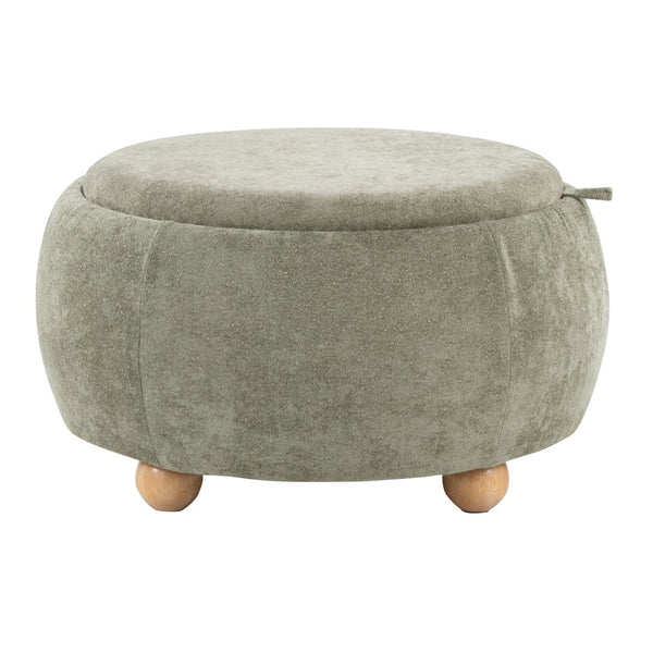 English Elm Contemporary Square Storage Ottoman with Wood Lid Green Upholstery and Bun Feet B202P291011