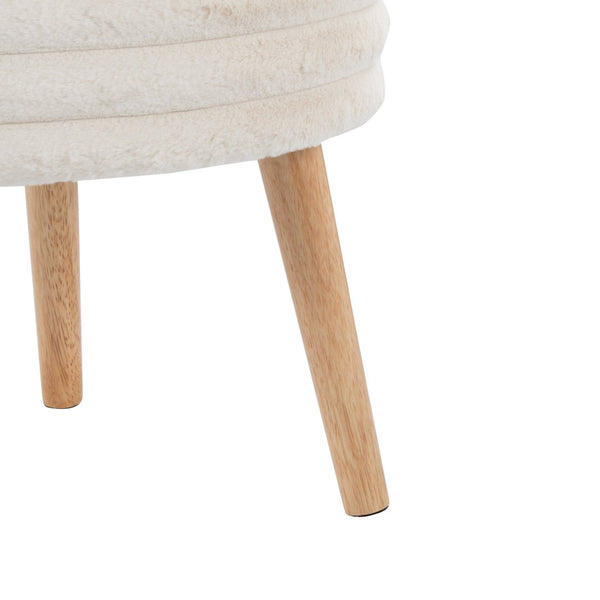 English Elm Contemporary Faux Fur Storage Ottoman Set with Wooden Legs for Living Room Decor Cream B202P291014