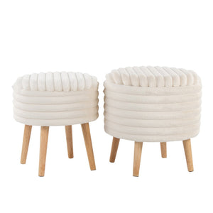 English Elm Contemporary Faux Fur Storage Ottoman Set with Wooden Legs for Living Room Decor Cream B202P291014