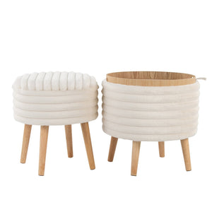 English Elm Contemporary Faux Fur Storage Ottoman Set with Wooden Legs for Living Room Decor Cream B202P291014