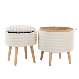 English Elm Contemporary Faux Fur Storage Ottoman Set with Wooden Legs for Living Room Decor Cream B202P291014