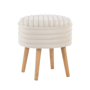 English Elm Contemporary Faux Fur Storage Ottoman Set with Wooden Legs for Living Room Decor Cream B202P291014