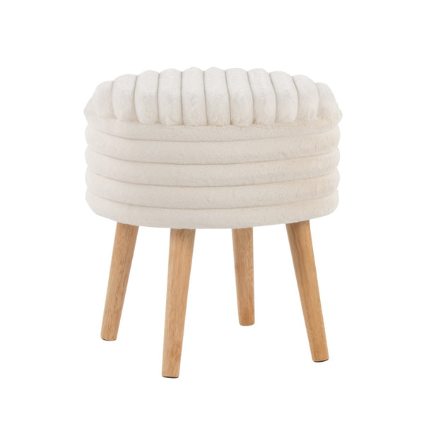 English Elm Contemporary Faux Fur Storage Ottoman Set with Wooden Legs for Living Room Decor Cream B202P291014