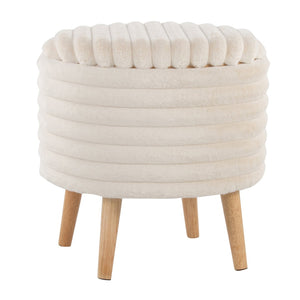 English Elm Contemporary Faux Fur Storage Ottoman Set with Wooden Legs for Living Room Decor Cream B202P291014