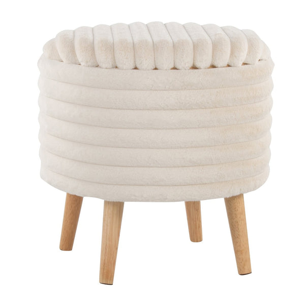 English Elm Contemporary Faux Fur Storage Ottoman Set with Wooden Legs for Living Room Decor Cream B202P291014