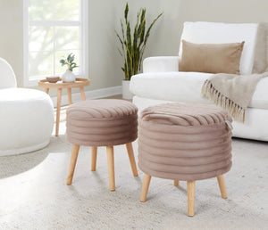 English Elm Contemporary Faux Fur Storage Ottoman Set with Wooden Legs for Living Room Decor Brown B202P291015