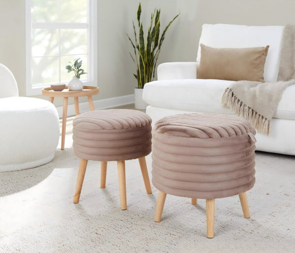 English Elm Contemporary Faux Fur Storage Ottoman Set with Wooden Legs for Living Room Decor Brown B202P291015