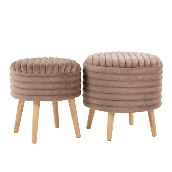English Elm Contemporary Faux Fur Storage Ottoman Set with Wooden Legs for Living Room Decor Brown B202P291015