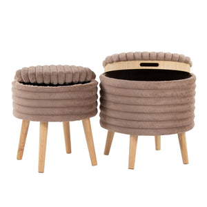 English Elm Contemporary Faux Fur Storage Ottoman Set with Wooden Legs for Living Room Decor Brown B202P291015