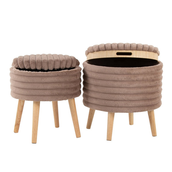 English Elm Contemporary Faux Fur Storage Ottoman Set with Wooden Legs for Living Room Decor Brown B202P291015