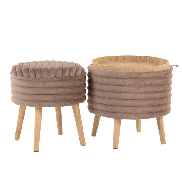 English Elm Contemporary Faux Fur Storage Ottoman Set with Wooden Legs for Living Room Decor Brown B202P291015