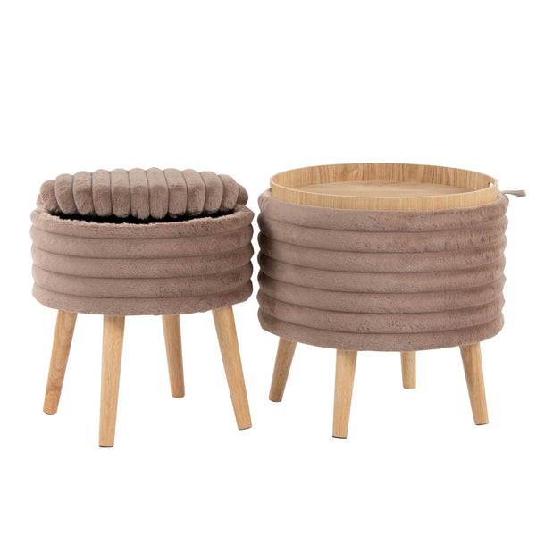 English Elm Contemporary Faux Fur Storage Ottoman Set with Wooden Legs for Living Room Decor Brown B202P291015