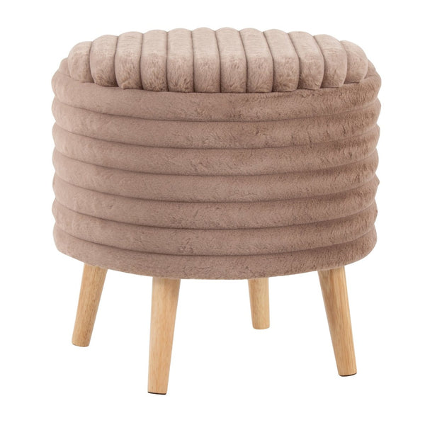English Elm Contemporary Faux Fur Storage Ottoman Set with Wooden Legs for Living Room Decor Brown B202P291015