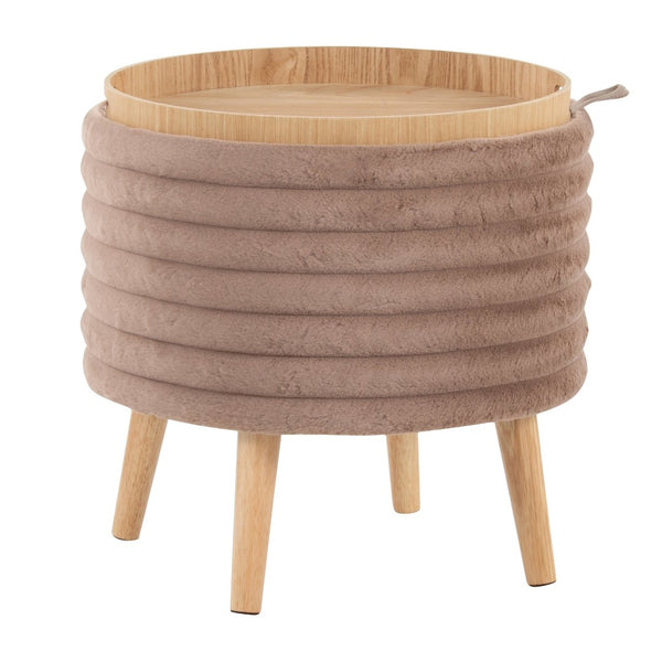 English Elm Contemporary Faux Fur Storage Ottoman Set with Wooden Legs for Living Room Decor Brown B202P291015