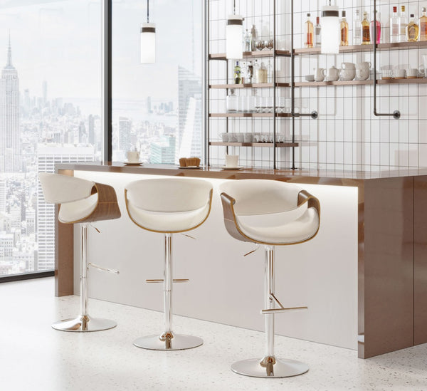 English Elm Mid-century Modern Swivel Barstool Bentwood Arms Walnut Finish Chrome Base Kitchen B202P291031