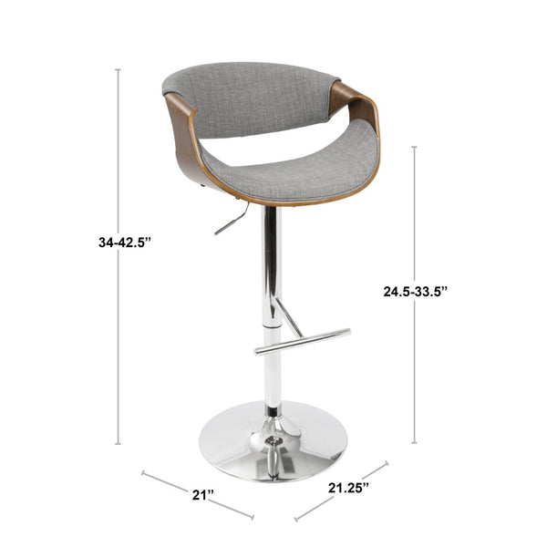 English Elm Mid-century Modern Swivel Barstool Bentwood Arms Walnut Finish Chrome Base Kitchen B202P291031