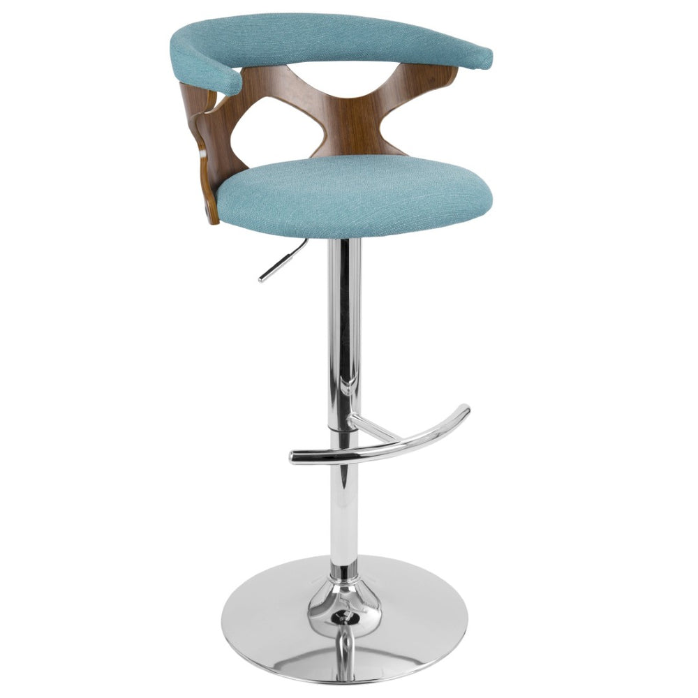 English Elm Mid-Century Swivel Barstool Walnut Frame Cushioned Seat Adjustable Height Kitchen Island B202P291032