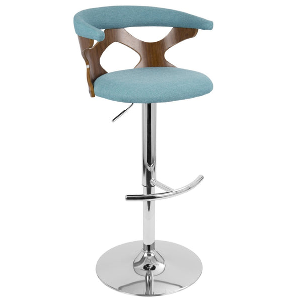 English Elm Mid-Century Swivel Barstool Walnut Frame Cushioned Seat Adjustable Height Kitchen Island B202P291032