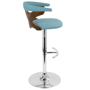 English Elm Mid-Century Swivel Barstool Walnut Frame Cushioned Seat Adjustable Height Kitchen Island B202P291032