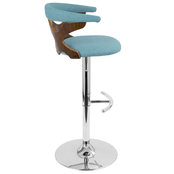 English Elm Mid-Century Swivel Barstool Walnut Frame Cushioned Seat Adjustable Height Kitchen Island B202P291032