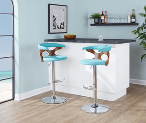 English Elm Mid-Century Swivel Barstool Walnut Frame Cushioned Seat Adjustable Height Kitchen Island B202P291032
