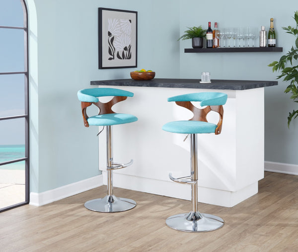 English Elm Mid-Century Swivel Barstool Walnut Frame Cushioned Seat Adjustable Height Kitchen Island B202P291032