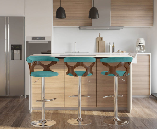 English Elm Mid-Century Swivel Barstool Walnut Frame Cushioned Seat Adjustable Height Kitchen Island B202P291032