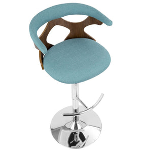 English Elm Mid-Century Swivel Barstool Walnut Frame Cushioned Seat Adjustable Height Kitchen Island B202P291032