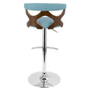 English Elm Mid-Century Swivel Barstool Walnut Frame Cushioned Seat Adjustable Height Kitchen Island B202P291032