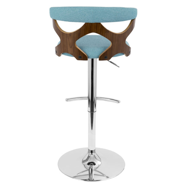 English Elm Mid-Century Swivel Barstool Walnut Frame Cushioned Seat Adjustable Height Kitchen Island B202P291032