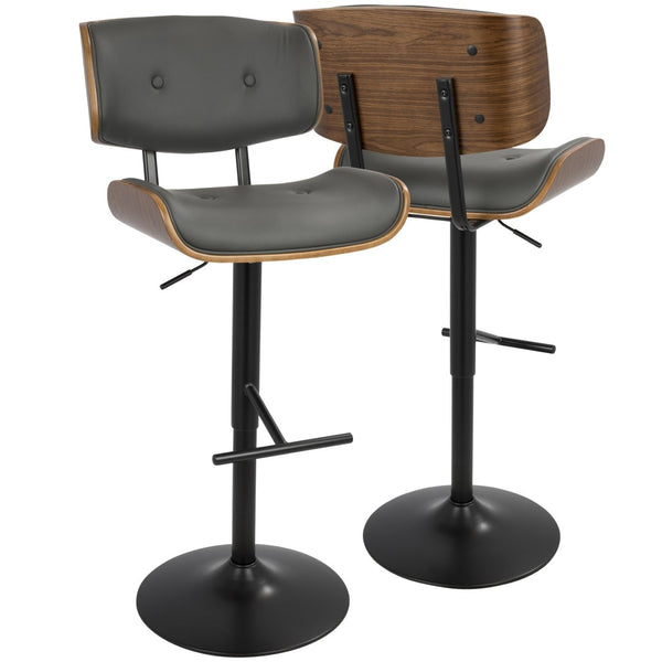 English Elm Mid-Century Modern Swivel Barstool Walnut Wood Back Adjustable Faux Leather Seat B202P291033