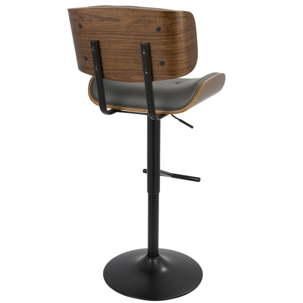 English Elm Mid-Century Modern Swivel Barstool Walnut Wood Back Adjustable Faux Leather Seat B202P291033