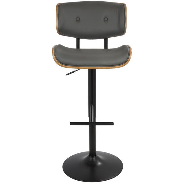 English Elm Mid-Century Modern Swivel Barstool Walnut Wood Back Adjustable Faux Leather Seat B202P291033