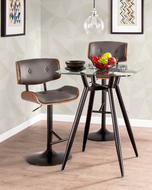 English Elm Mid-Century Modern Swivel Barstool Walnut Wood Back Adjustable Faux Leather Seat B202P291033