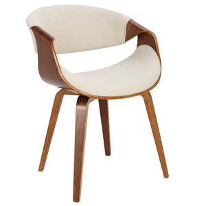 English Elm Mid-century Modern Walnut Frame Accent Chair Woven Cream Upholstery Open Back Design B202P291034