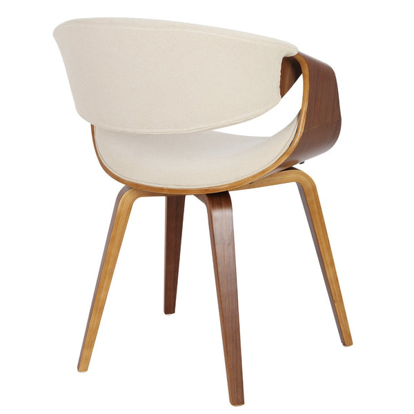 English Elm Mid-century Modern Walnut Frame Accent Chair Woven Cream Upholstery Open Back Design B202P291034