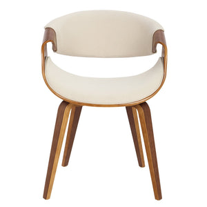 English Elm Mid-century Modern Walnut Frame Accent Chair Woven Cream Upholstery Open Back Design B202P291034