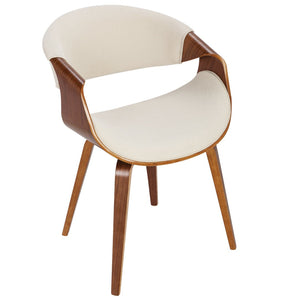 English Elm Mid-century Modern Walnut Frame Accent Chair Woven Cream Upholstery Open Back Design B202P291034