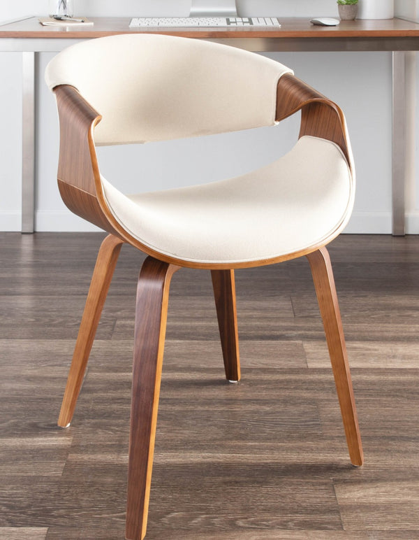 English Elm Mid-century Modern Walnut Frame Accent Chair Woven Cream Upholstery Open Back Design B202P291034