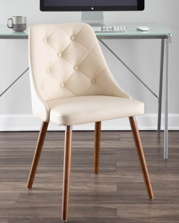 English Elm Mid-century Button-tufted Faux Leather Accent Chair with Solid Walnut Legs for Dining B202P291036