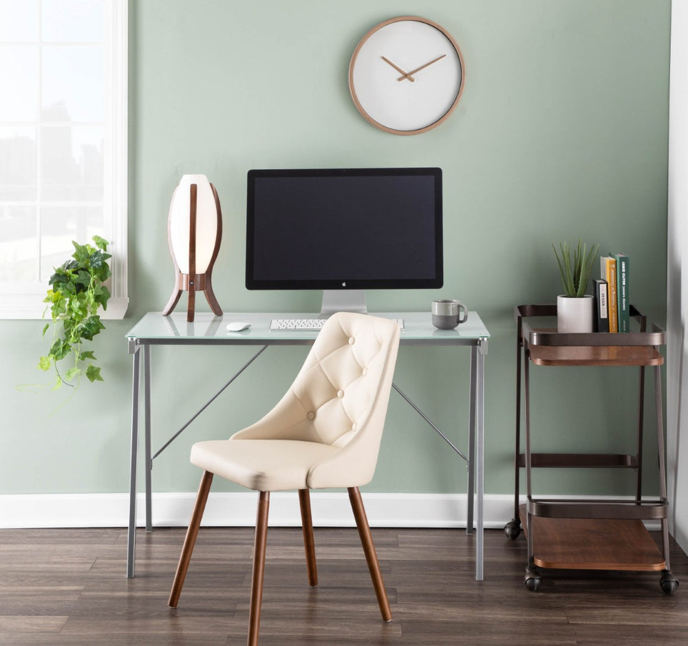 English Elm Mid-century Button-tufted Faux Leather Accent Chair with Solid Walnut Legs for Dining B202P291036
